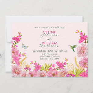 Rosa Wasserfarbenfrohe tropische Vogelhochzeit Einladung