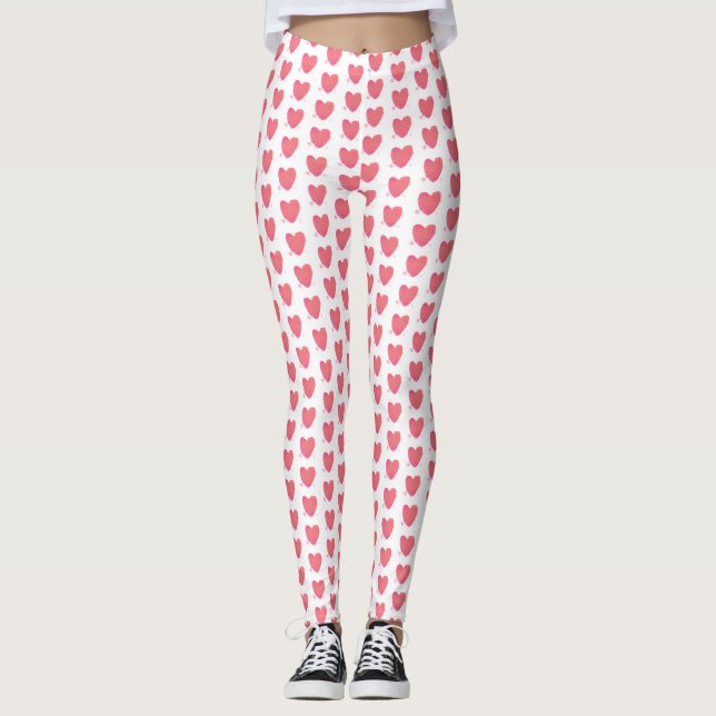 Rosa Wasserfarbenherz Leggings (Vorderseite)