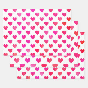 Rosa Wasserfarbenherzen Geschenkpapier Set