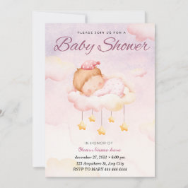 Rosa Wasserfarbenleuchte Niedlich Girl Baby Dusche Einladung