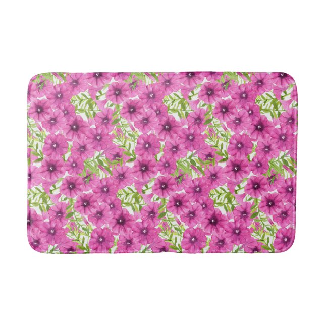 Rosa Wasserfarbenmuster Petunia-Blume Badematte (Vorderseite)