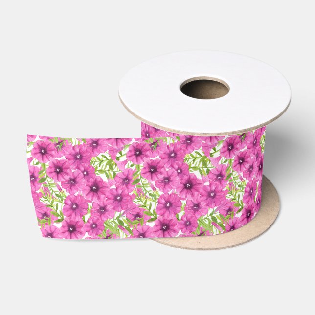 Rosa Wasserfarbenmuster Petunia-Blume Satinband (Spule)