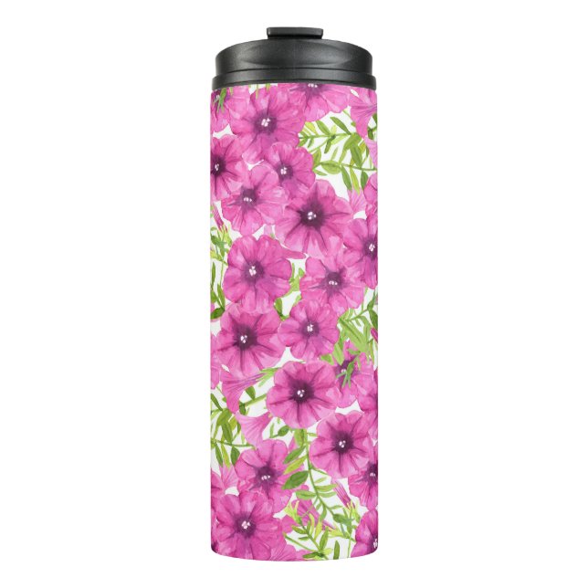 Rosa Wasserfarbenmuster Petunia-Blume Thermosbecher (Vorderseite)