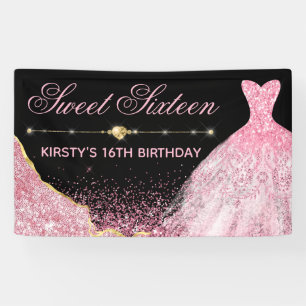 Rosa Wasserfarbkleid & Glam Edge Sweet 16 Banner