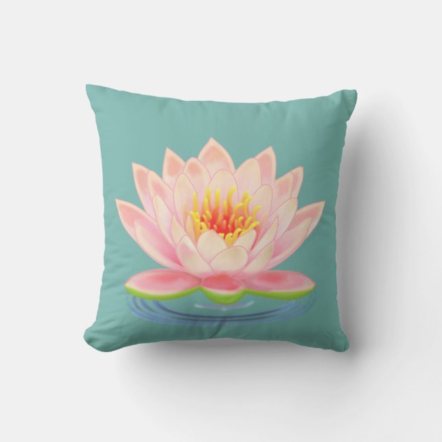 Rosa Wasserlilie Blume auf Aquamarin Kissen (Vorderseite)