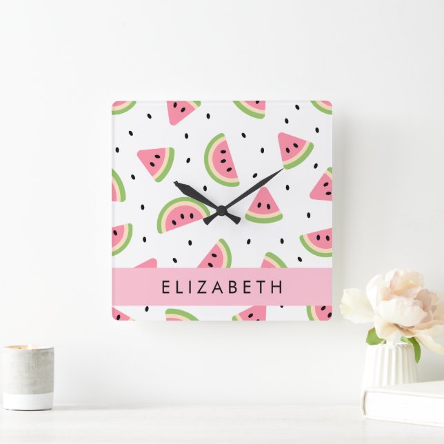 Rosa Wassermelonen, Wassermelonen, Ihr Name Quadratische Wanduhr (Zuhause)