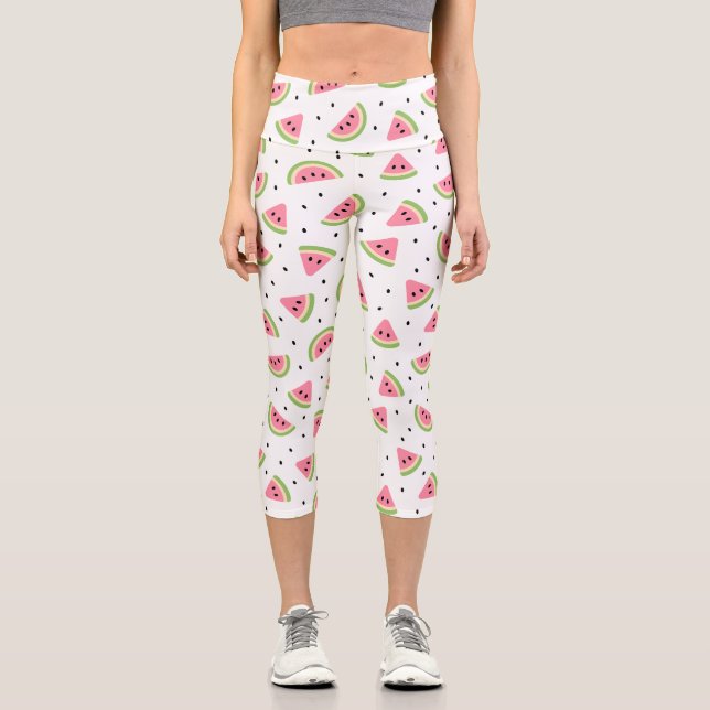 Rosa Wassermelonen, Wassermelonen, Sommermuster Capri Leggings (Vorderseite)