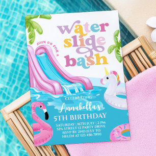 Rosa Wasserrutsche Pool Party Geburtstagsfeier Ein Einladung