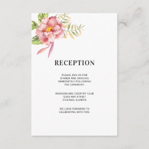 Rosa Watercolor-Blumen  Wedding Empfang Begleitkarte