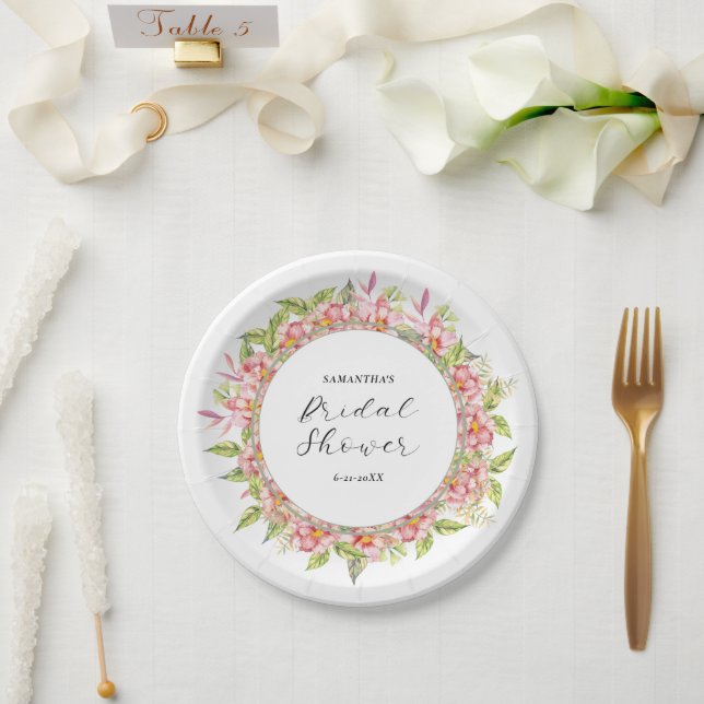 Rosa Watercolor-BlumenBrautparty Pappteller (Hochzeit)