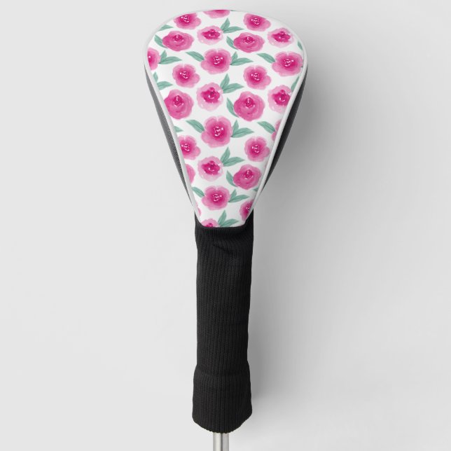 Rosa Watercolor Blumenmuster Golf Headcover (Vorderseite)