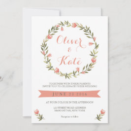 Rosa Watercolor Blumenreath Einladung