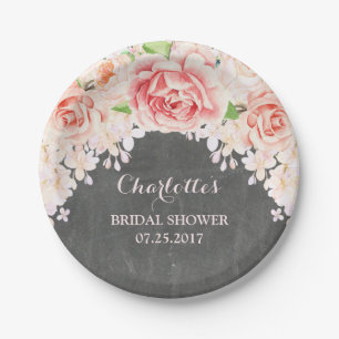 Rosa Watercolor-Blumentafel-Brautparty Pappteller