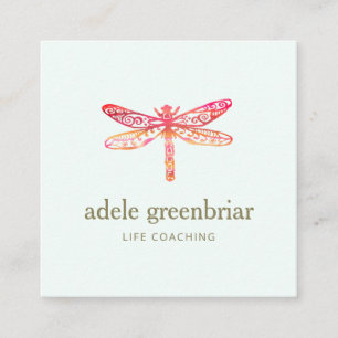 Rosa Watercolor Dragonfly Logo Holistic Healer Quadratische Visitenkarte