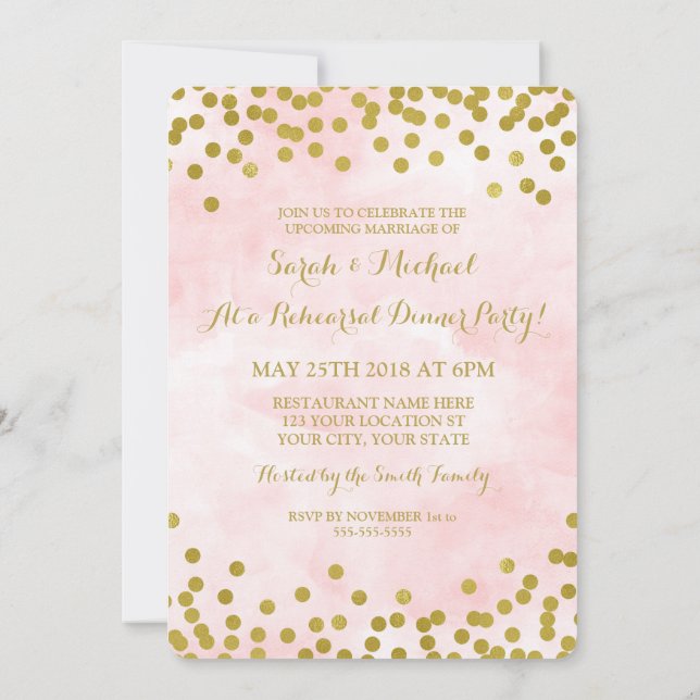 Rosa Watercolor-Gold punktiert Einladung (Rückseite)