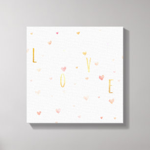 Rosa Watercolor-Herz-GoldLiebe Leinwanddruck