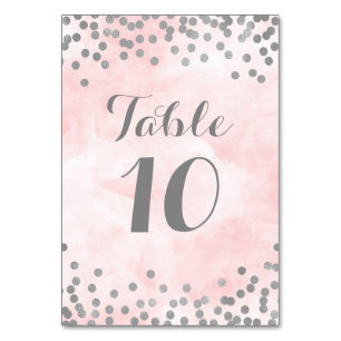 Rosa Watercolor-Silberconfetti-Tischnummer-Karten Tischnummer