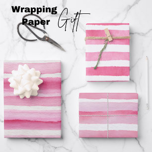 Rosa Watercolor-Streifen-Wrap Geschenkpapier Set
