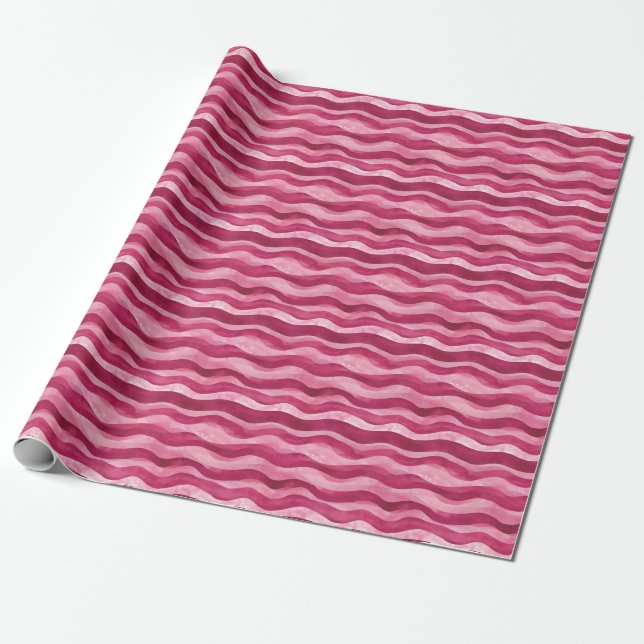 Rosa Watercolor Wavy Lines Geschenkpapier (Ungerollt)