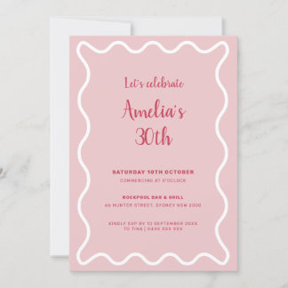 Rosa Wavy Border Birthday Einladung