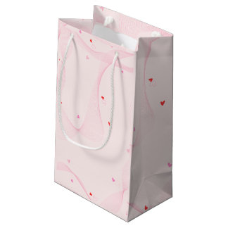 Rosa Wavy Linien mit roten Herzen Geschenktasche Kleine Geschenktüte
