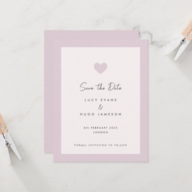 Rosa Wedding Heart Design Save the Date Karte (Vorderseite/Rückseite Beispiel)