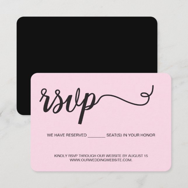 Rosa Wedding Website Sitzplätze für Sie reserviert RSVP Karte (Vorne/Hinten)