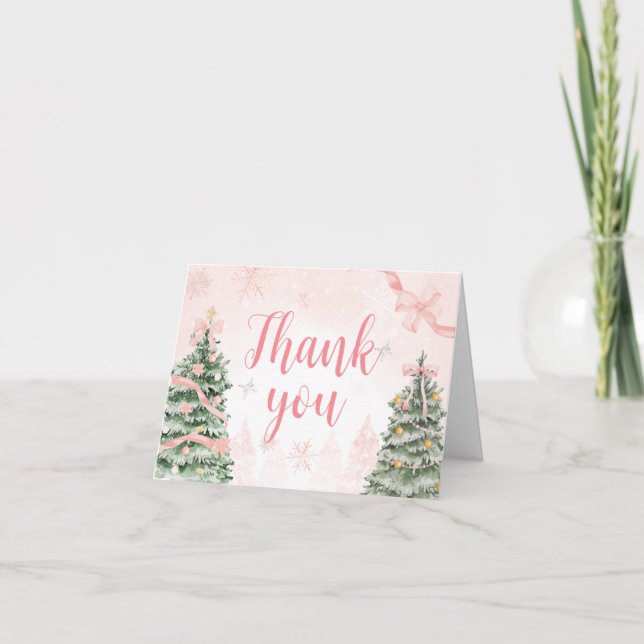 Rosa Weihnachten Es ist kalt draußen Babydusche Dankeskarte (Vorderseite)