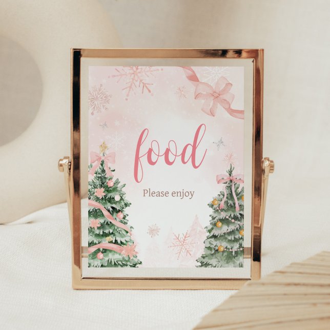 Rosa Weihnachten Es ist kalt draußen Babydusche Es Poster (Baby It's Cold Outside Pink Christmas Baby Shower Food Sign)