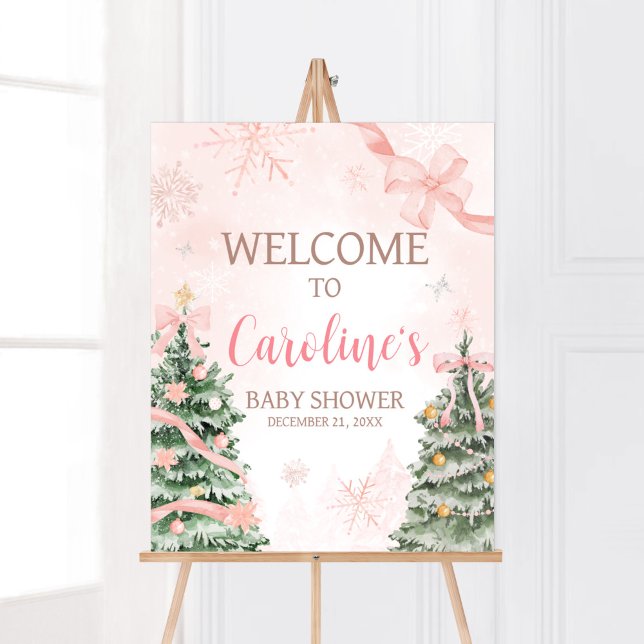 Rosa Weihnachten Es ist kalt draußen Willkommen Poster (Baby It's Cold Outside Pink Christmas Baby Shower Welcome Sign)