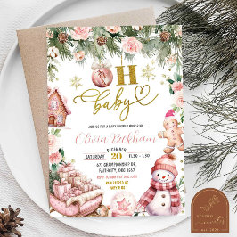 Rosa Weihnachten Floral Schlitten Oh Baby Dusche Einladung