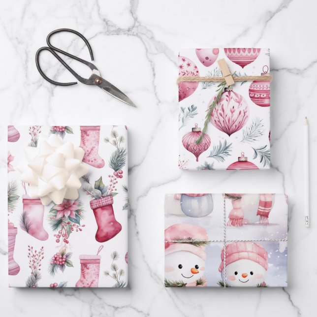Rosa Weihnachten Geschenkpapier Set (Vorderseite)