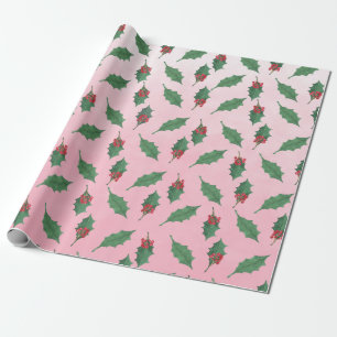 Rosa Weihnachten Grün Heilige Berries Urlaub Geschenkpapier