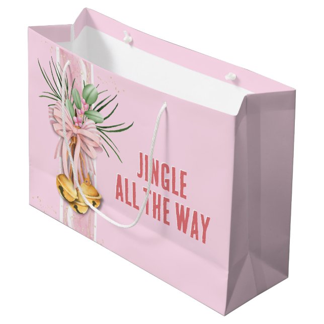 Rosa Weihnachten Jingle All Way Geschenktasche Große Geschenktüte (Vorderseite Schrägansicht)