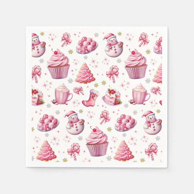 Rosa Weihnachten Niedlicher Spaß süß Serviette (Vorderseite)
