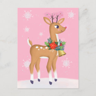 Rosa Weihnachten Retro Rudolph Postkarte
