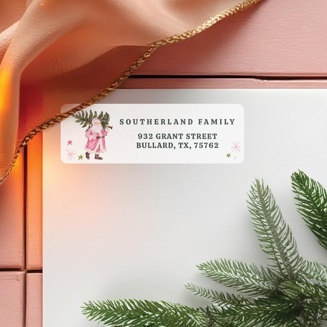 Rosa Weihnachten Vintager Weihnachtsmann Bauernhof (Pink Christmas Vintage Santa Claus Farm Fresh Tree Label)