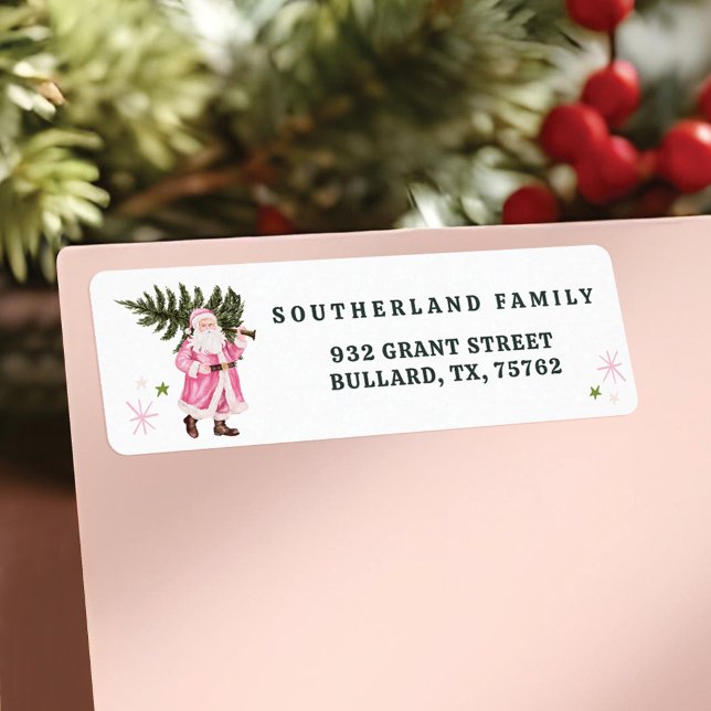 Rosa Weihnachten Vintager Weihnachtsmann Bauernhof (Pink Christmas Vintage Santa Claus Farm Fresh Tree Label)
