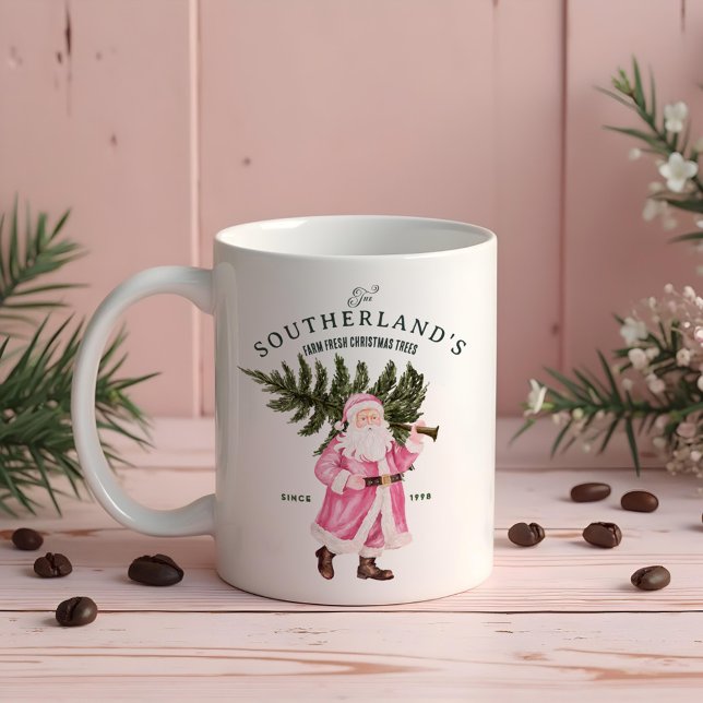Rosa Weihnachten Vintager Weihnachtsmann Bauernhof Kaffeetasse (Pink Christmas Vintage Santa Claus Farm Fresh Tree Coffee Mug)