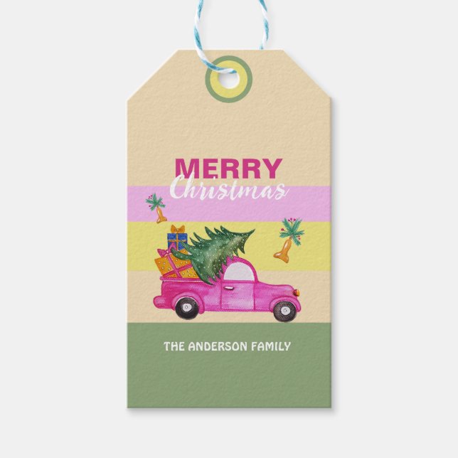 Rosa Weihnachten Wasserfarben Kunst Geschenkanhänger (Vorderseite)