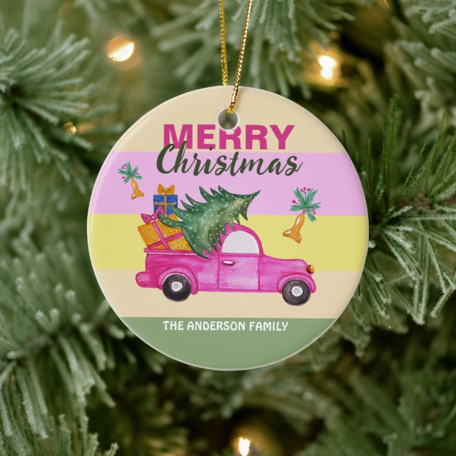 Rosa Weihnachten Wasserfarben Kunst Keramik Ornament (Baum)