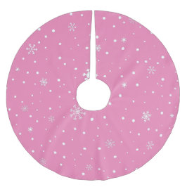Rosa Weihnachten Weiße Schneeflocken & Polka Punkt Polyester Weihnachtsbaumdecke
