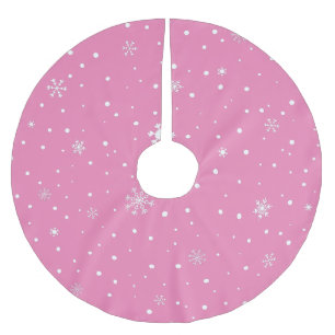Rosa Weihnachten Weiße Schneeflocken & Polka Punkt Polyester Weihnachtsbaumdecke