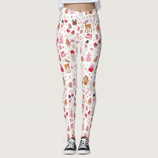 Rosa Weihnachten Winter Wunderland Weihnachtsmann Leggings (Vorderseite)