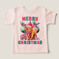 Rosa Weihnachts-Hochland Kuh Kleinkind T - Shirt