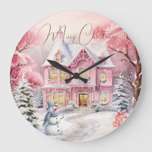 Rosa Weihnachts-Landhaus-Urlaubswand Große Wanduhr
