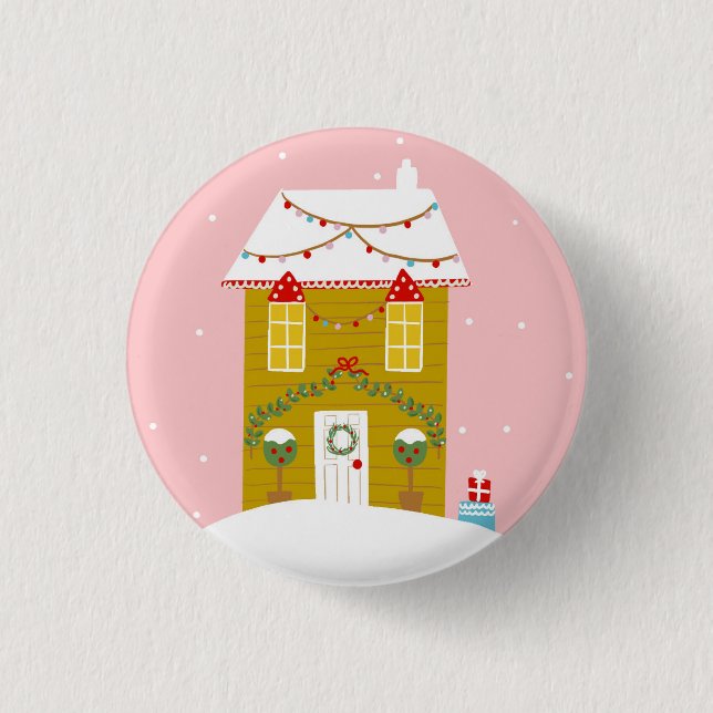 Rosa Weihnachts-Party Kindergeburtstag Urlaub Button (Vorderseite)