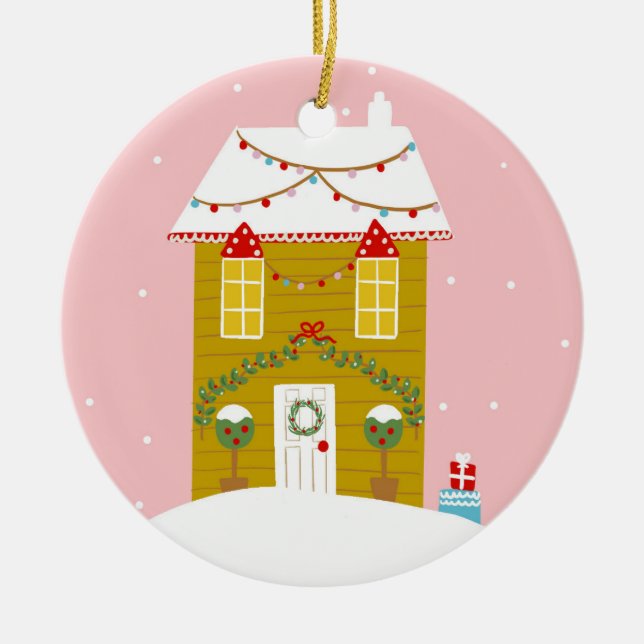 Rosa Weihnachts-Party Kindergeburtstag Urlaub Keramik Ornament (Vorne)