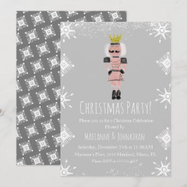 Rosa Weihnachts-Party Nutcracker Snowflakes Einladung