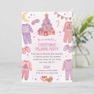 Rosa Weihnachts-Pyjama-Schlafparty-Einladung Einladung